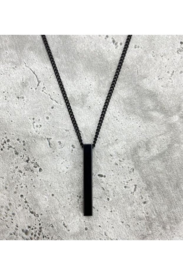 Men's Chain, Rectangular Pendant, Black - 5