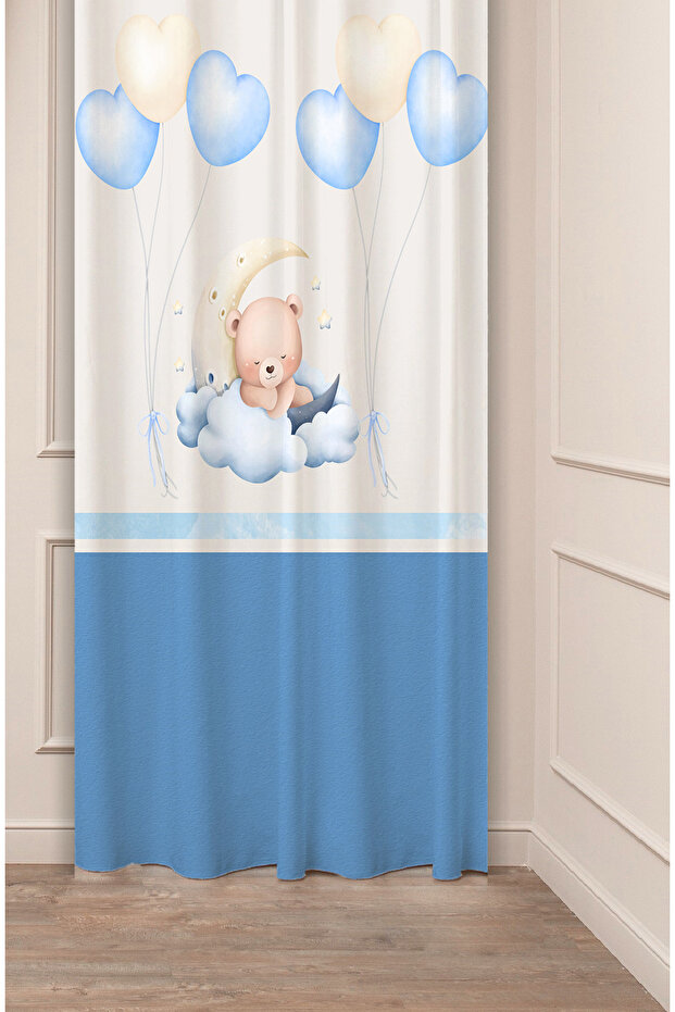 Special Design Teddy Bear Star Moon Balloon Patterned Digital Printed (Single Wing) Children's Room Modern Background Curtain
