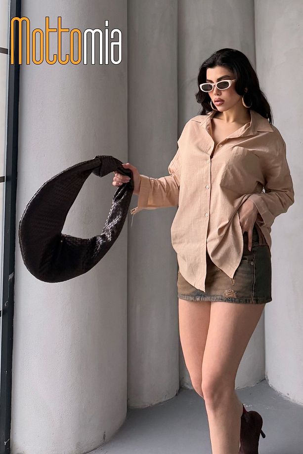 Kadın Oversize Flamlı Keten Gömlek – Yazlık, Tek Cepli, Rahat ve Şık Tasarım - 2