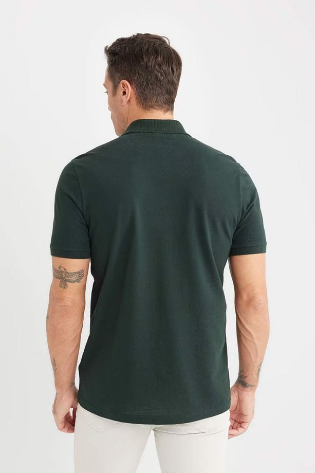 %100 Pamuk Regular Fit Kısa Kollu Basic Düz Pike Kumaş Polo Tişört - 4