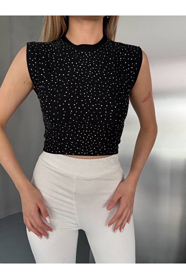 Kadın Taşlı Crop - 6