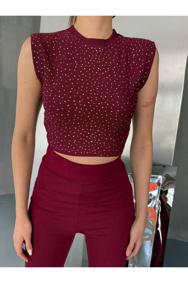 Kadın Taşlı Crop - 2
