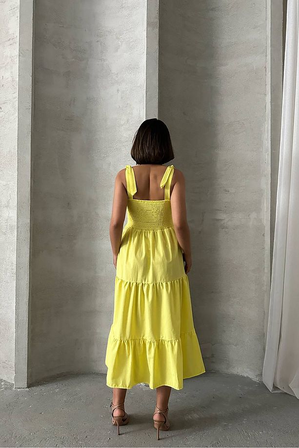 kadın sarı askılı poplin kumaş yazlık elbise NBG091 - 7