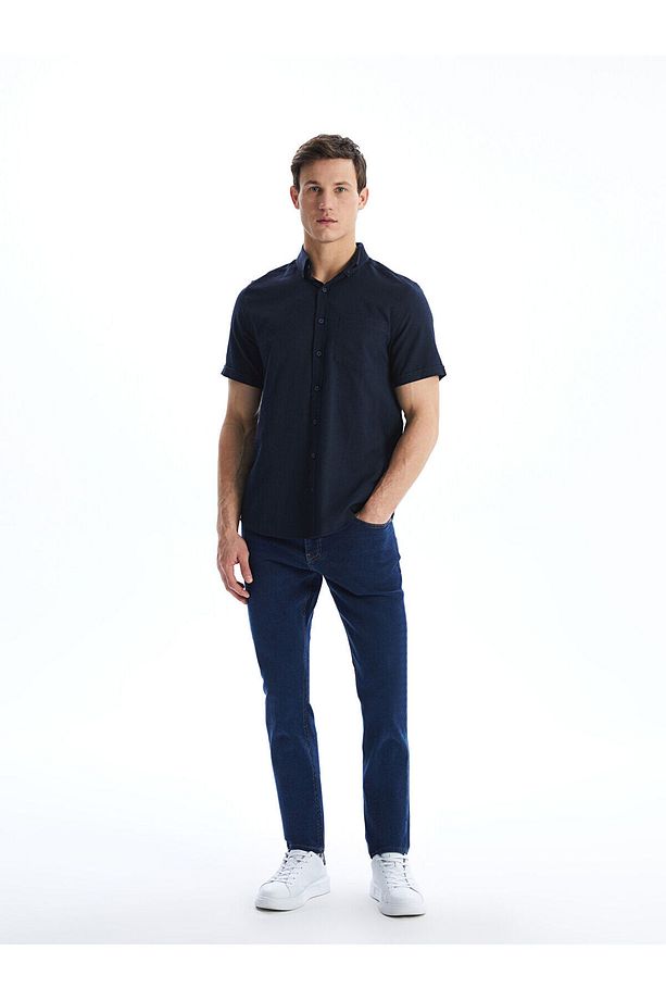 Regular Fit Kısa Kollu Armürlü Erkek Gömlek - 2