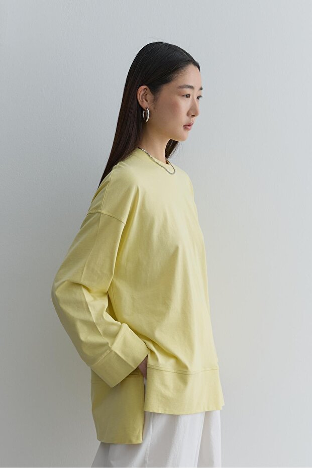 Kalın Katlamalı Sweatshirt Sarı - 6