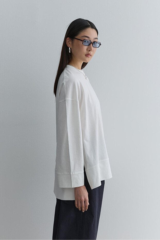 Kalın Katlamalı Sweatshirt Ekru - 4