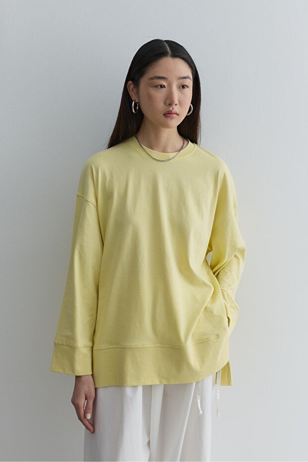 Kalın Katlamalı Sweatshirt Sarı - 2