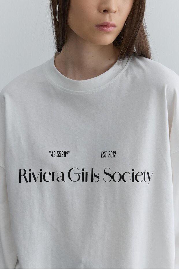 Baskılı Kalın Katlamalı Sweatshirt Ekru - 4