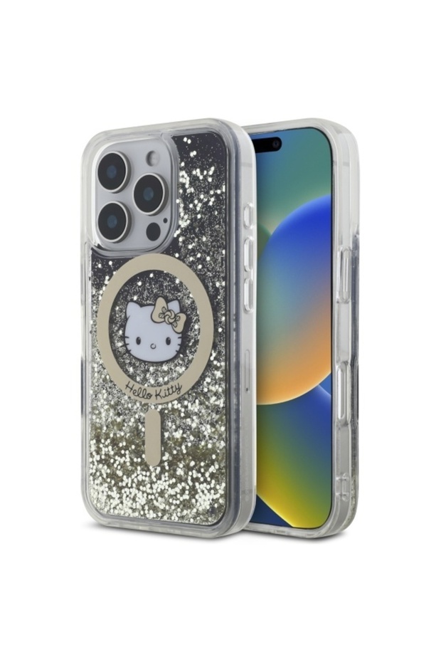 Case for iPhone 16 Pro, Hardcase Liquid Glitter, Hello Kitty - Black - 1