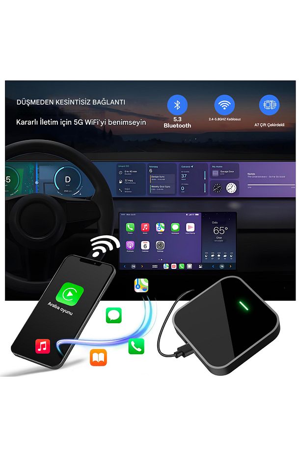Carplay & Android Auto Kablosuz Adaptör 4GB RAM+64GB ROM Youtube Netflix Video Oynatma Kutusu Ai Box - 4