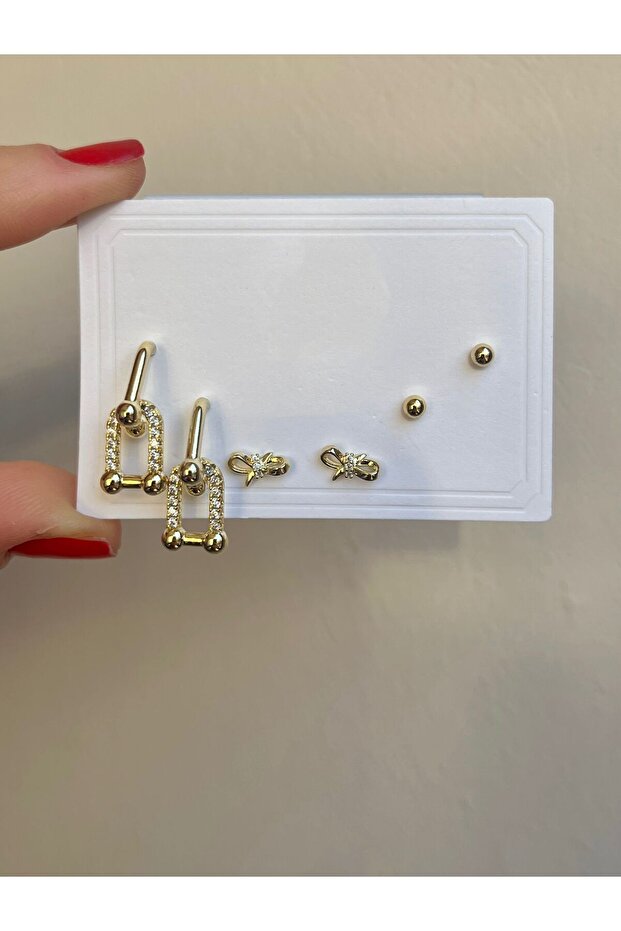 Gold Trend Model Mini Altılı Küpe Seti - 2