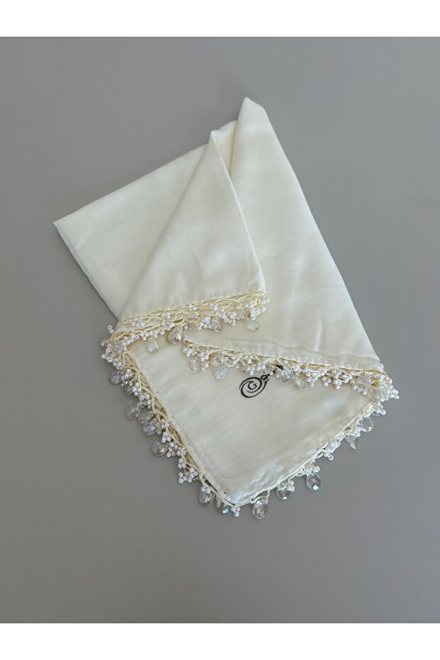 Handcrafted Hand Embroidered Solid Color Scarf Beaded Writing Yemeni Dowry Gift 100X100Cm