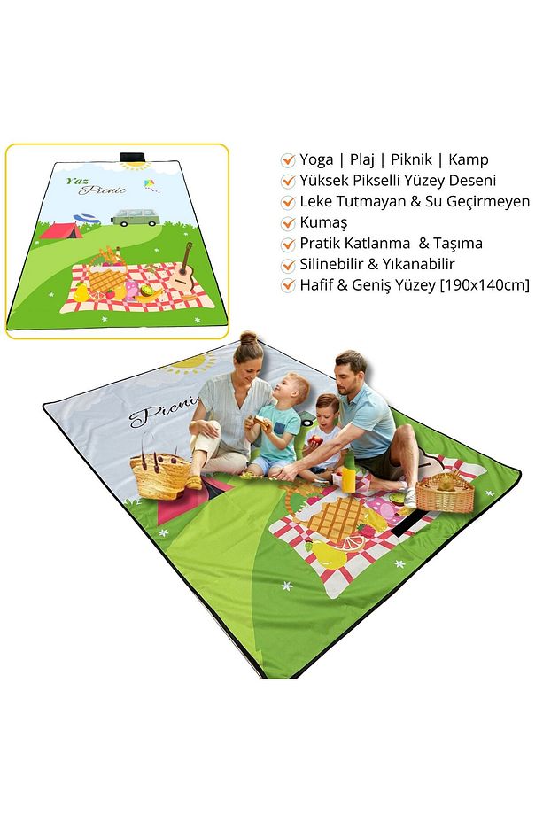 Plaj Piknik Kamp İçin Kir Kum Tutmayan Su geçirmez Plaj Örtüsü Kamp Matı 140x190cm - 1