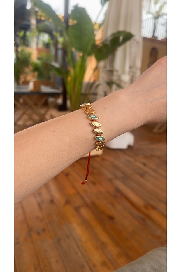 Brand Equivalent Gold Row Red Rope Bracelet with Enamel Detail