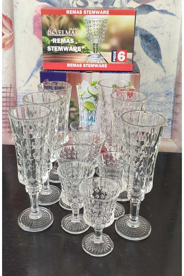Kristalize 18 Parça Ayaklı bardak seti 6 ad kadeh 140 cc 6 ad flüt 130 cc 6 ad K.Yanı 60 cc ikramlık - 4