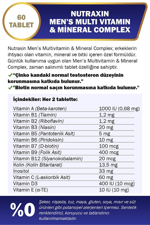 Men's Multi Vitamin Ve Mineraller Içeren Complex Takviye Gıda 60 Tablet - 3