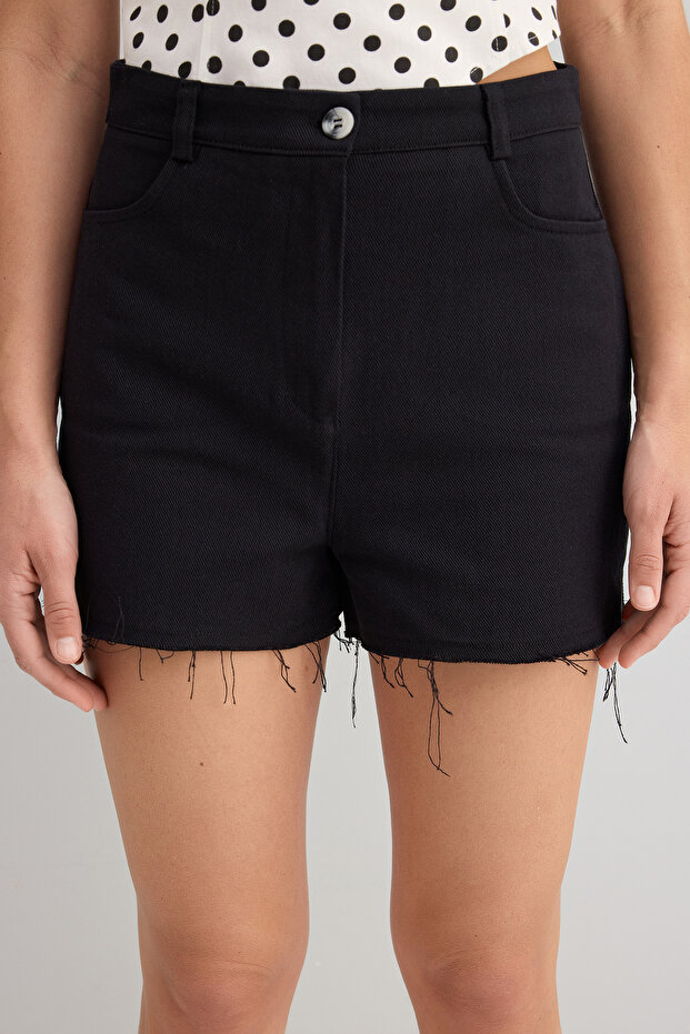 Siyah Pamuklu Gabardin Mini Şort & Bermuda TWOSS25SR00211 - 5