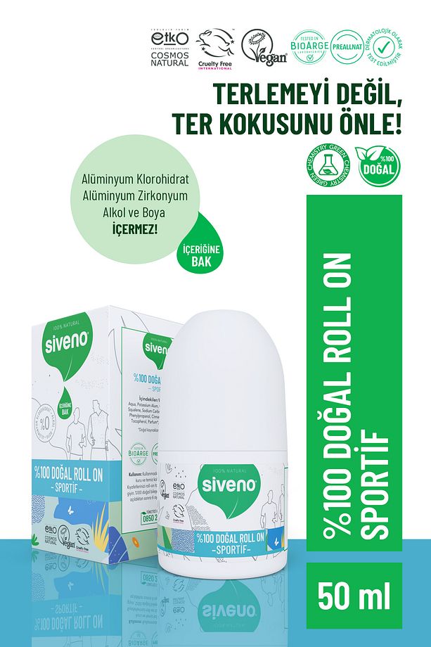 %100 Doğal Roll-on Sportif Sporcu Deodorant Ter Kokusu Önleyici Bitkisel Lekesiz Vegan 50 ml - 1