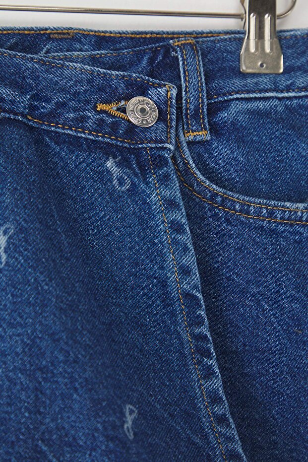 Mavi Kız Çocuk %100 Pamuk Kurdele Baskılı Denim Şort Etek TKDSS25ET00007 - 2
