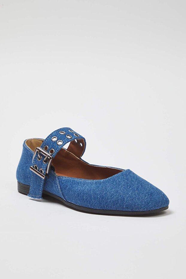 Niebieskie dżinsowe baleriny Mary Jane z oczkiem i migdałowym noskiem TAKSS25BE00050 - 3