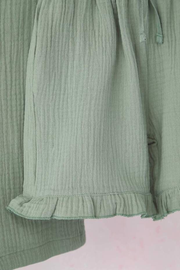 Mint Kız Çocuk Basic Fırfır Detaylı T-Shirt Şort Müslin Dokuma Alt-Üst Takım TKDSS25AU00120 - 2