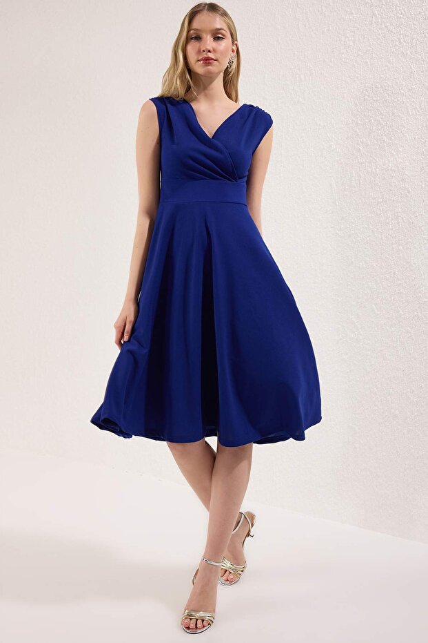 Saks A-Kesim Dokuma Midi Abiye Gece Mezuniyet Elbisesi TPRAW25EL00183 - 1