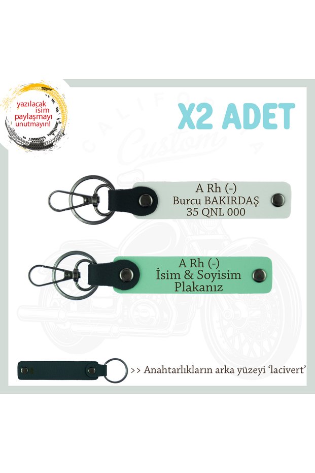 Exclusive for Digital Vehicles, Set of 2 Keychains with Name Plate and a Rh (-) Blood Group Lettering, Green-White-Navy