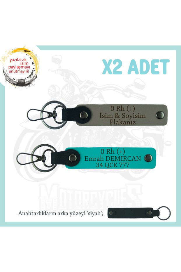 Motor Enthusiast's Name Plate, 0 + Blood Type Written Custom Production X2 Keychain, Ash Gray-K Turquoise-Syh