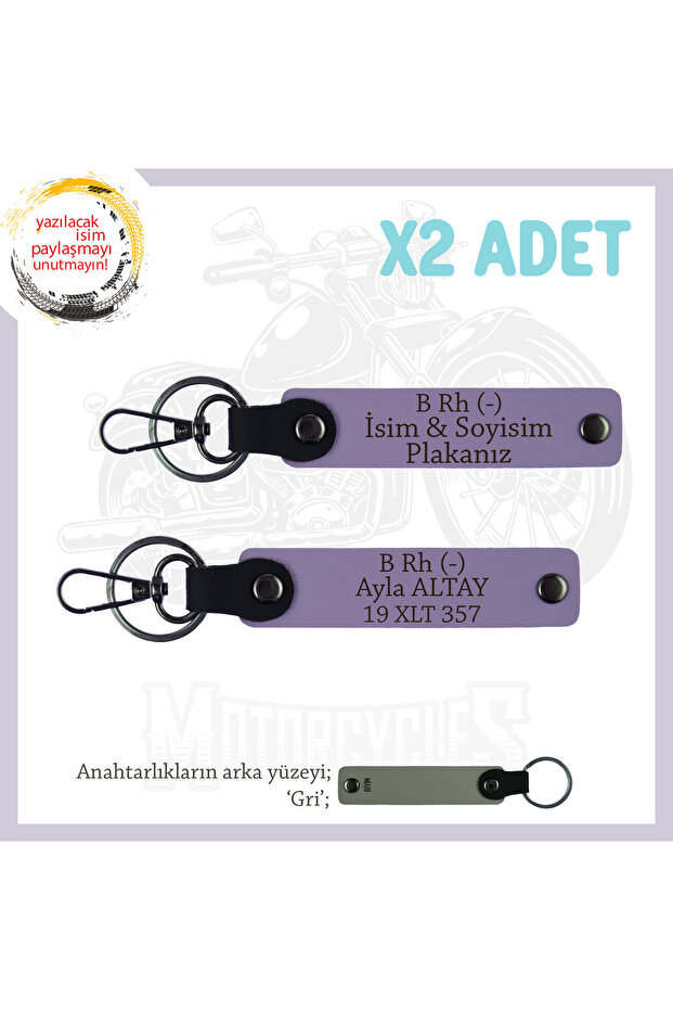 Motor Enthusiasts, Custom Production X2 Keychain with Name Plate and B- Blood Group, Armağan, Purple-Gr