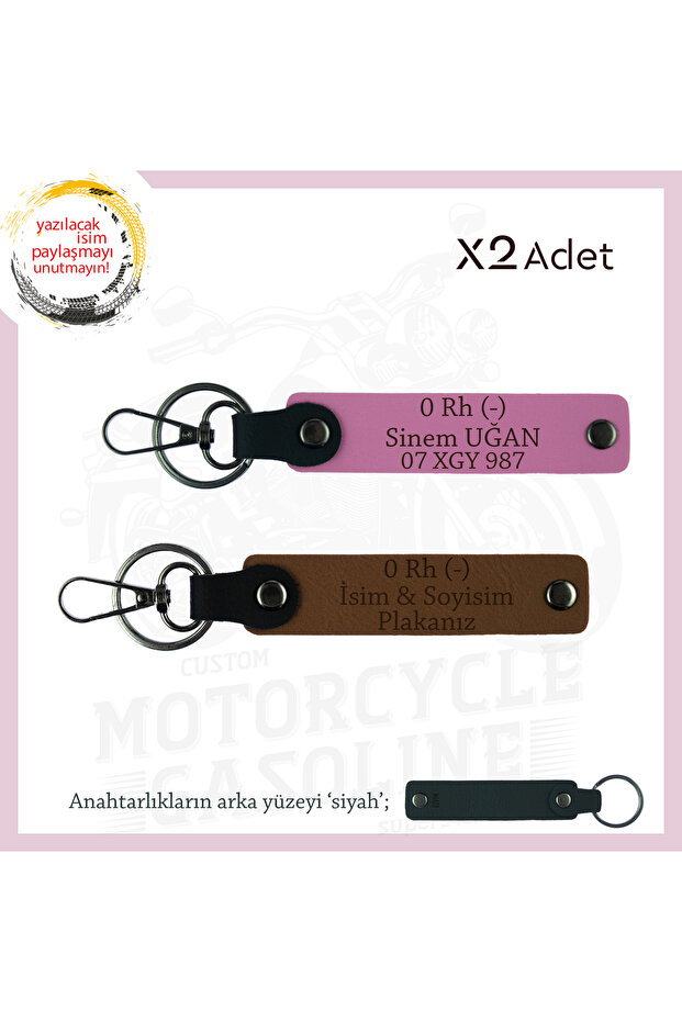 Personal X2 Keychain, Coffee-Pink-Syh, Name Plate 0 (-) Blood Group Written for Motorcycle Lovers