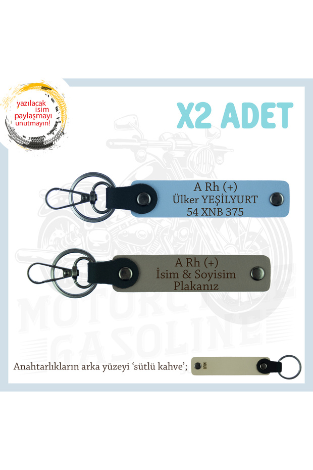 Name Plate & a Rh (+) Blood Group Written X2 Keychain Set, Ash Grey-Blue-Sk, for Motorcycle Lovers
