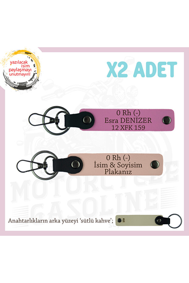 Name Plate & 0 Rh (-) Written Precious Gift X2 Keychain, Yavruağzı-Pink-Sk, Special for Bikers