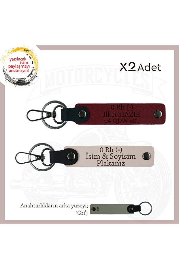 Motorcycle Keychain with Name Plate and 0 Rh (-) Blood Group Written, Powder-Burgundy-Gr, Special for Biker Style