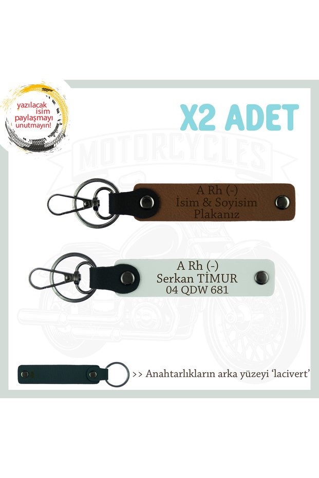 A(-) Personalized X2 Keychain with Blood Type Written, Coffee-White-Navy, Special Name Plate for Motorcyclists