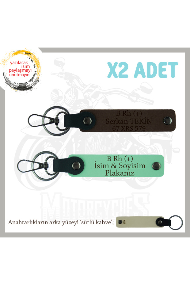 Name Plate and B Rh (+) Blood Group Written X2 Keychain, Green-K Coffee-Sk, Special for Motor Enthusiasts
