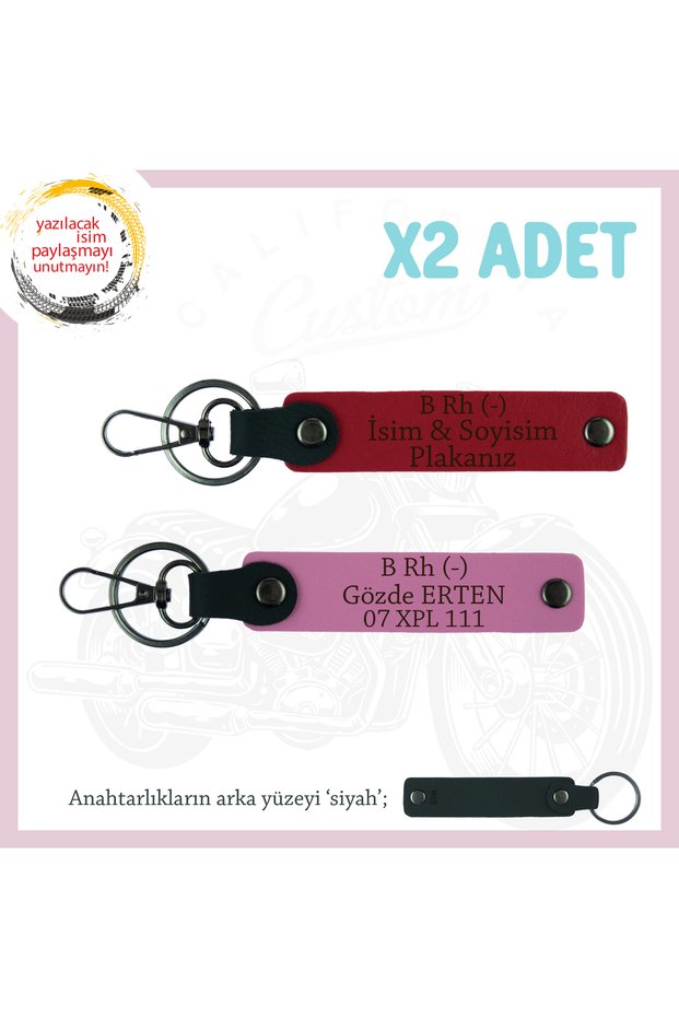 For Motorcycle Lovers,2-Pack Keychain with Nameplate and B Rh (-) Blood Type Lettering, Red-Pink-Syh