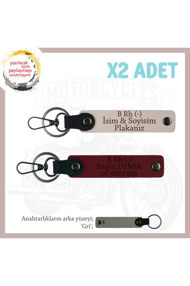 Exclusive for Biker Style, Motorbike Keychain with Name Plate and B Rh (-) Blood Type Lettering, Powder-Burgundy-Gr