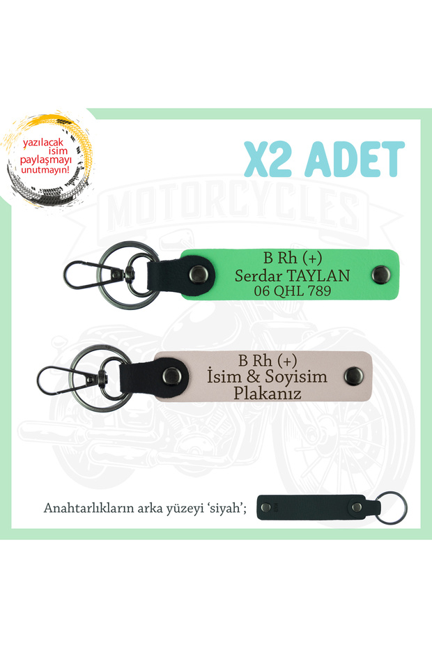 Special for Speed Lovers, Leather 2-Piece Keychain with Name Plate and B Rh (+) Blood Group Lettering, Powder-F Green-Syh