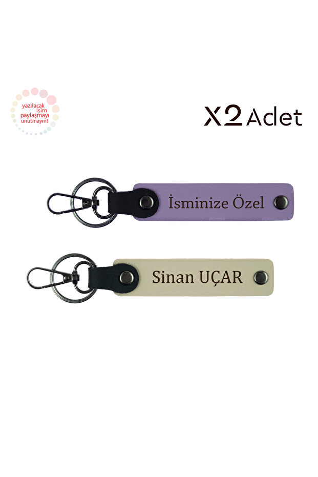 2-Piece Keychain Gift with Name Written, Purple-Violet-Milk Coffee, Thin Surprise for Neighbor