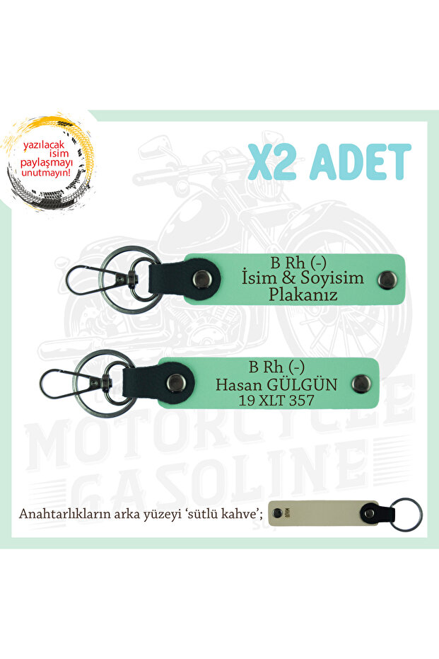 Class Gift X2' Keychain, Green-Sk, Special for Legendary Motorcycles, Name Plate and B Rh (-) Blood Group