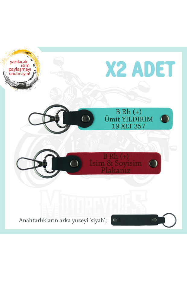 Armağan Set for a Friend, Red-Turquoise-Syh, Name Plate and B Rh (+) Blood Group Written Keychain X2