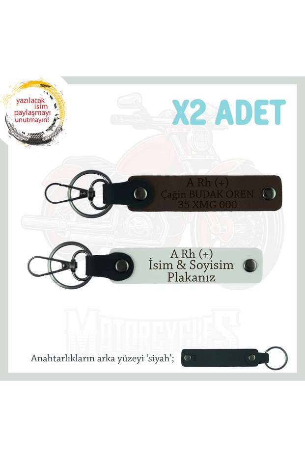 For Motor Enthusiasts, Personal X2 Keychain with Name Plate and a Rh + Blood Type Lettering, K Coffee-White-Syh