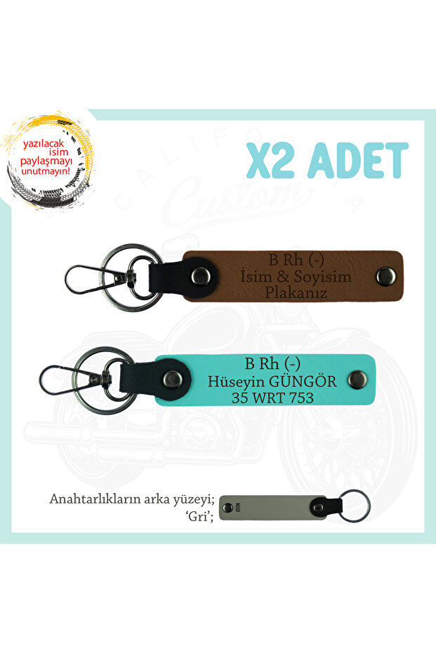Name Plate and B Rh (-) Blood Group Personalized X2 Keychain, Coffee-Turquoise-Gr, for Motorists