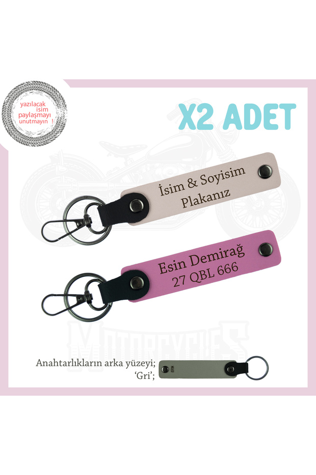 Ar – Set of 2 Personal Design Name & Plate, Powder-Pink-Gr, Keychain Complementing Elegance with Leather Details