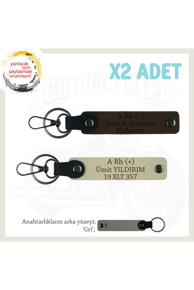 For Road Enthusiasts Gift X2 Keychain with Name Plate and a Rh (+) Blood Type Lettering, K Coffee-S Coffee-Gr