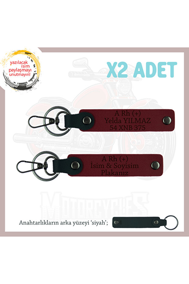 Emergency Leather X2 Keychain, Burgundy-Syh, Name Plate for Speed Lovers and a Rh (+) Blood Group Personal