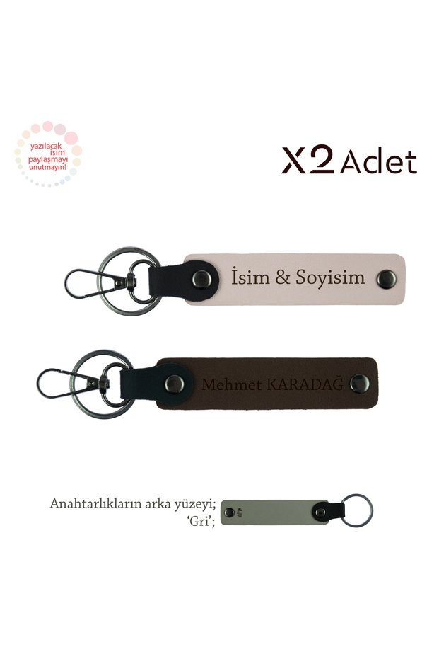 Doctor's Birthday Gesture, 2-Piece Keychain Set with Name and Surname Written, Powder-Dark Brown-Grey