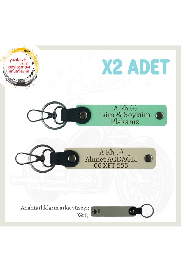 Personal X2 Keychain Set with Custom Name Plate and a Rh - Blood Type Lettering for His Her Very Loved, Green-S Brown-Gr