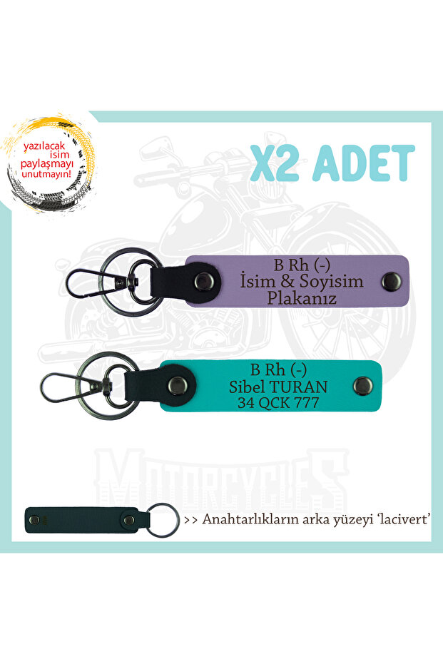 Name Plate and B Rh (-) Blood Group Keychains, Purple-K Turquoise-Navy, Special Souvenir for Motorcycle Lovers