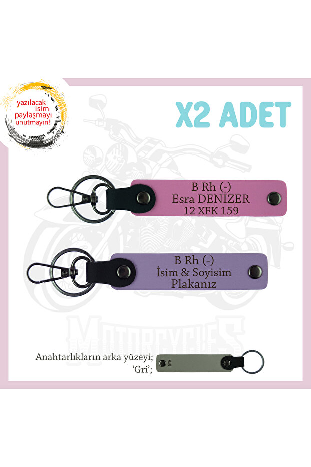 B Rh (-) Blood Group Written Special Design X2 Keychain, Purple-Pink-Gr, Special for Motor Lovers, Name Plate